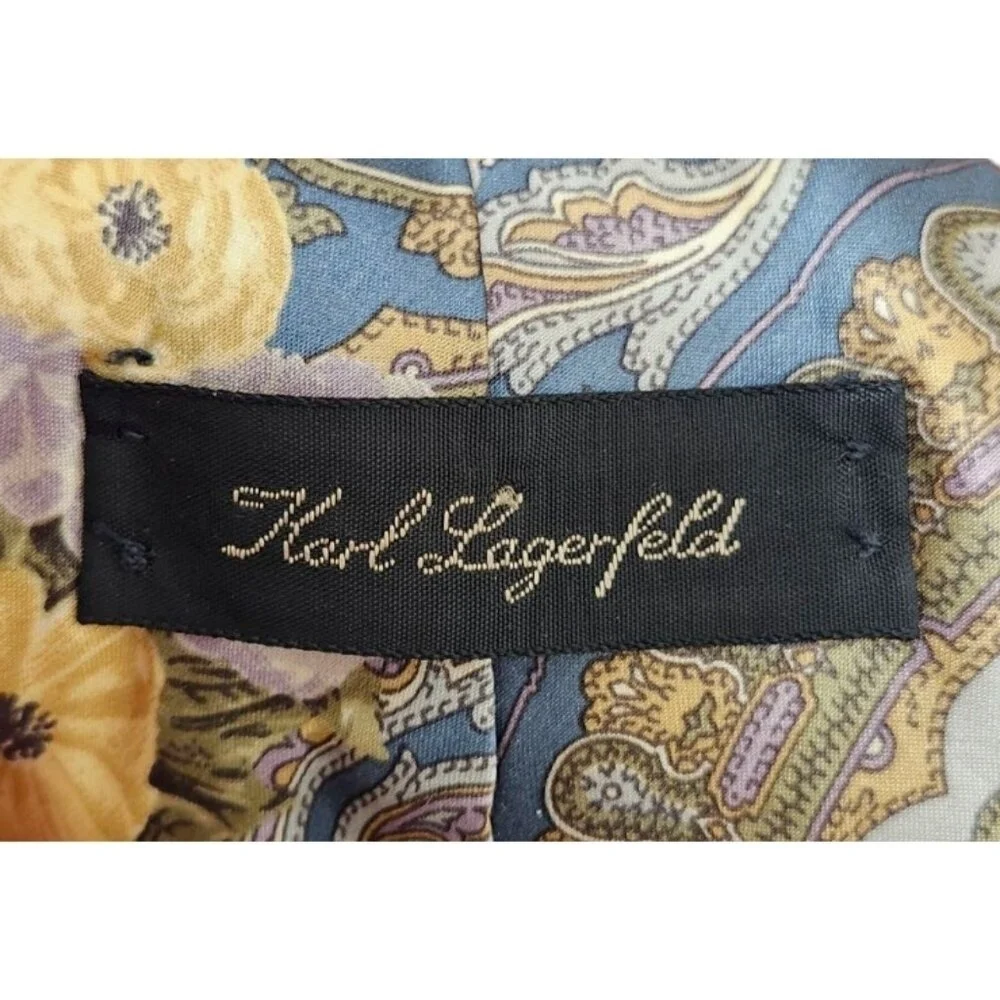 Karl Lagerfeld Brown Beige Floral all Silk Italian Made Floral Silk Tie